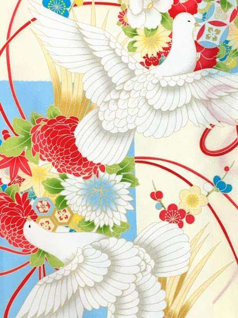 女の子 袴セット 卒園式 入学式 四つ身の着物(合繊)と刺繍袴 2点セット「水色x白、市松に鳩」T7K-2013msr 購入 販売