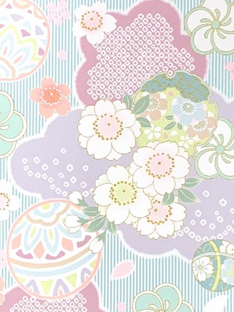 反物 子供着物用 12m 着尺 華やかな古典柄 日本製 ポリエステル 未仕立て 七五三着物 ジュニア着物に「パステル系、雲に鞠」KG-001-1PSTL