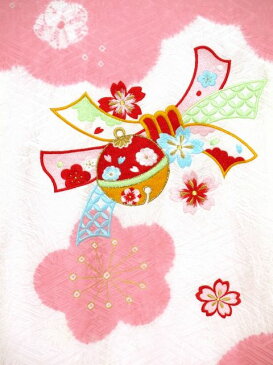お宮参り 着物 女の子 日本製 正絹 お祝い着(初着 産着)「ピンク 鈴と熨斗に梅」 襦袢付き HGU815 購入 販売