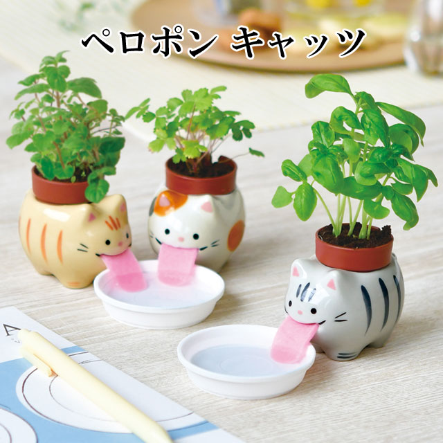 栽培セット Peropon ペロポン キャッツ 栽培キット 植物 動物 グリーン ハーブ 野菜 ワイルドストロベリー バジル ミント ミケネコ サバトラ 茶トラ かわいい おしゃれ インテリア 置物 グッズ