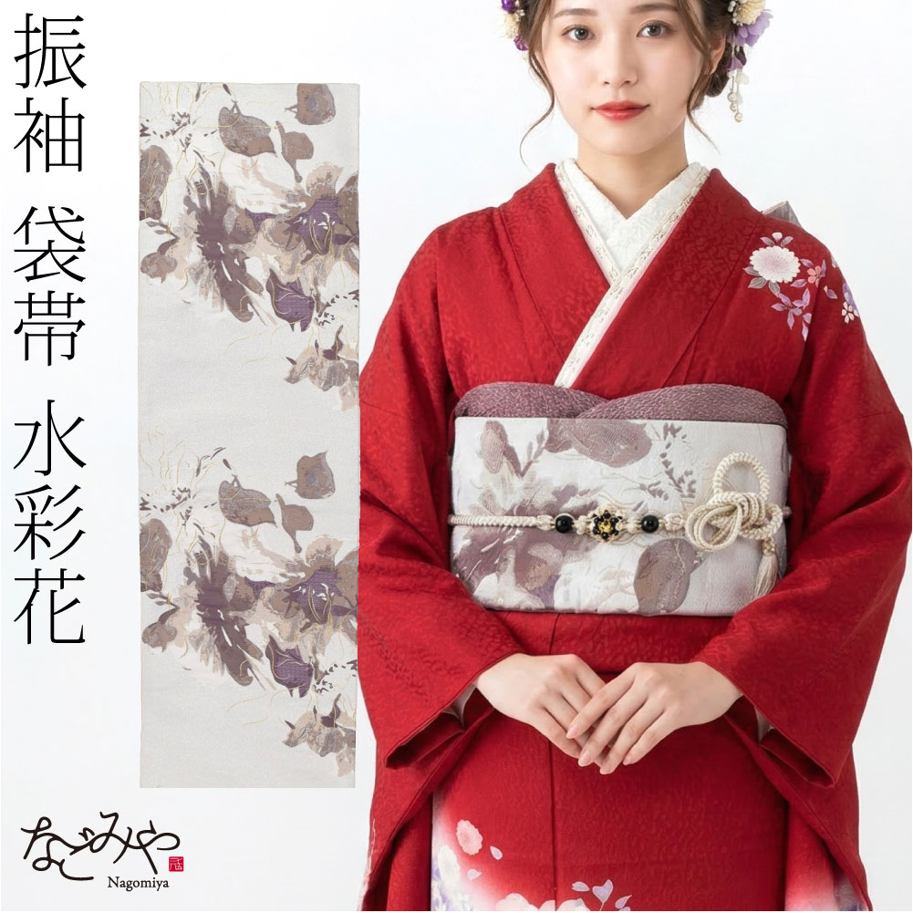 袋帯 振袖用  ライトグレー×ホワイト レース柄 全通柄 ポリエステル フォーマル 仕立て上がり 着物帯 モノトーン系 Freek 日本製 長さ460cm 新品 【キモノオフ野々市若松店】 レース 帯 振袖用 単品 】 白 黒 紺 成人式 丸帯 袋帯 上品 おしゃれ