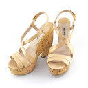 ミュウミュウ MIUMIU ウェッジソール サンダル 5XZ122 コルク ベージュ パテントレザー レディース 【中古】