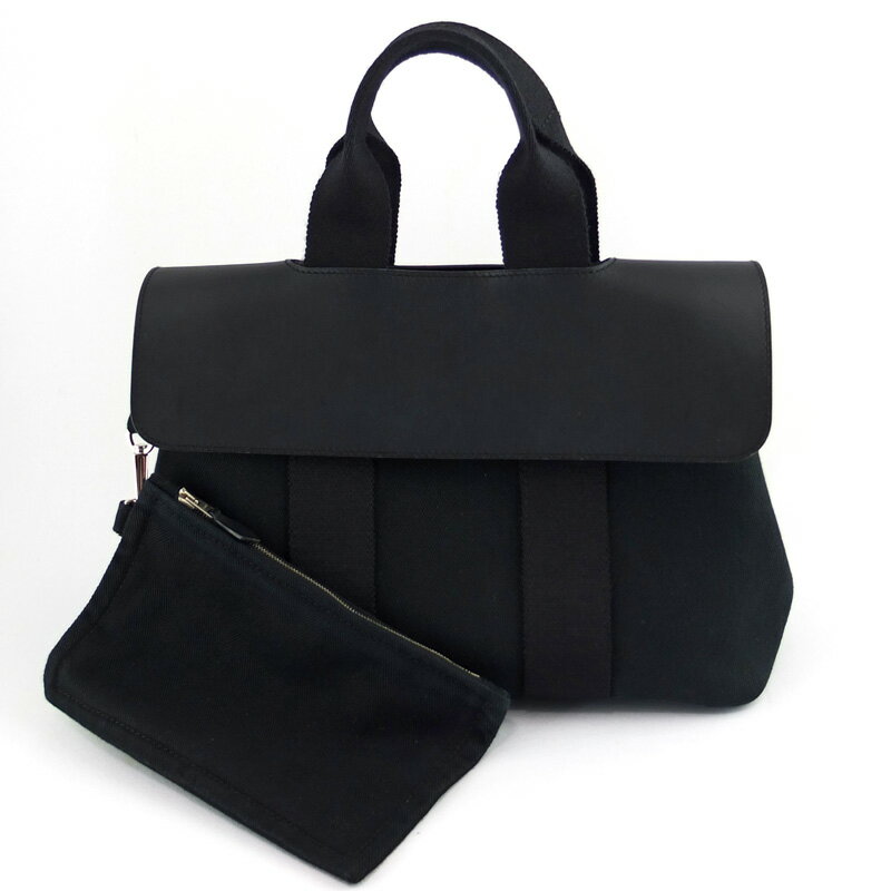 エルメス HERMES ヴァルパライソPM ハンドバッグ トワルシェブロン ブラック シルバー金具 レディース 【中古】