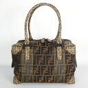 フェンディ FENDI ズッカ柄 ミニボストンバッグ 8BL095 ハンドバッグ ブラウン ベージュ レディース 【中古】