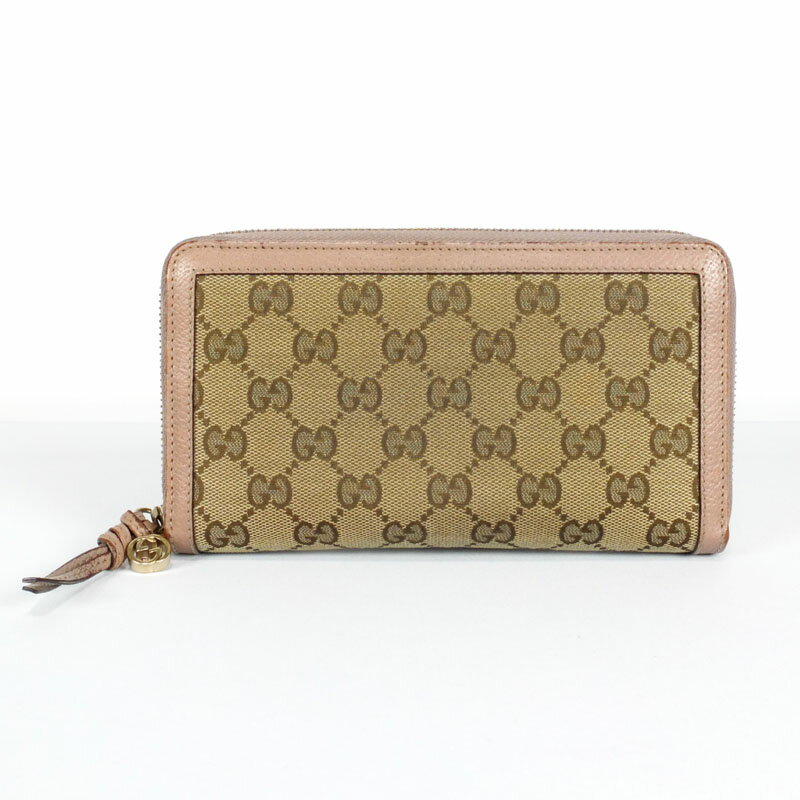 グッチ GUCCI ラウンドファスナー長財布 323397 GGキャンバス レザー ベージュ ピンクベージュ レディース 【中古】
