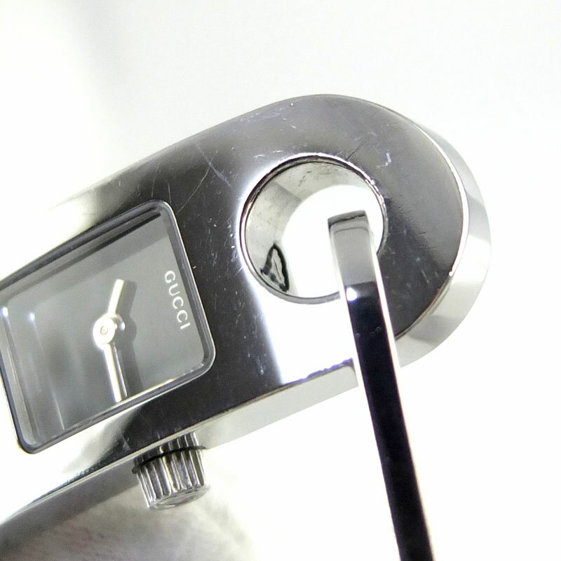 グッチ GUCCI 6100L クォーツ ブラック文字盤 レディース腕時計 SS 【中古】