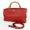 グッチ GUCCI バンブーショッパー ミディアム トートバッグ 2WAYバッグ 323660 赤 レザー レディース 【中古】
