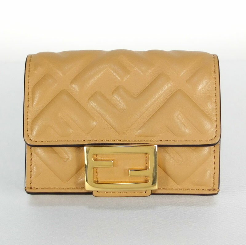 乐天商城 - フェンディ FENDI マイクロ 三つ折り財布 8M0395 AAJD　コンパクトウォレット　ラムレザー　ベージュ　レディース 【中古】