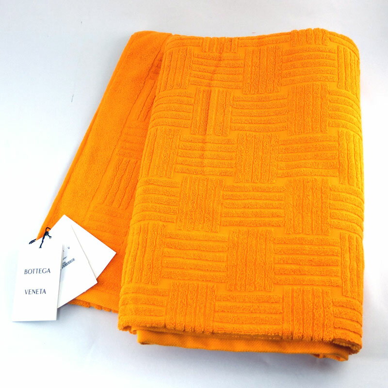 ボッテガ ヴェネタ BOTTEGA VENETA イントレチャート ビーチタオル プールタオル 709037 コットンテリー オレンジ 【中古】
