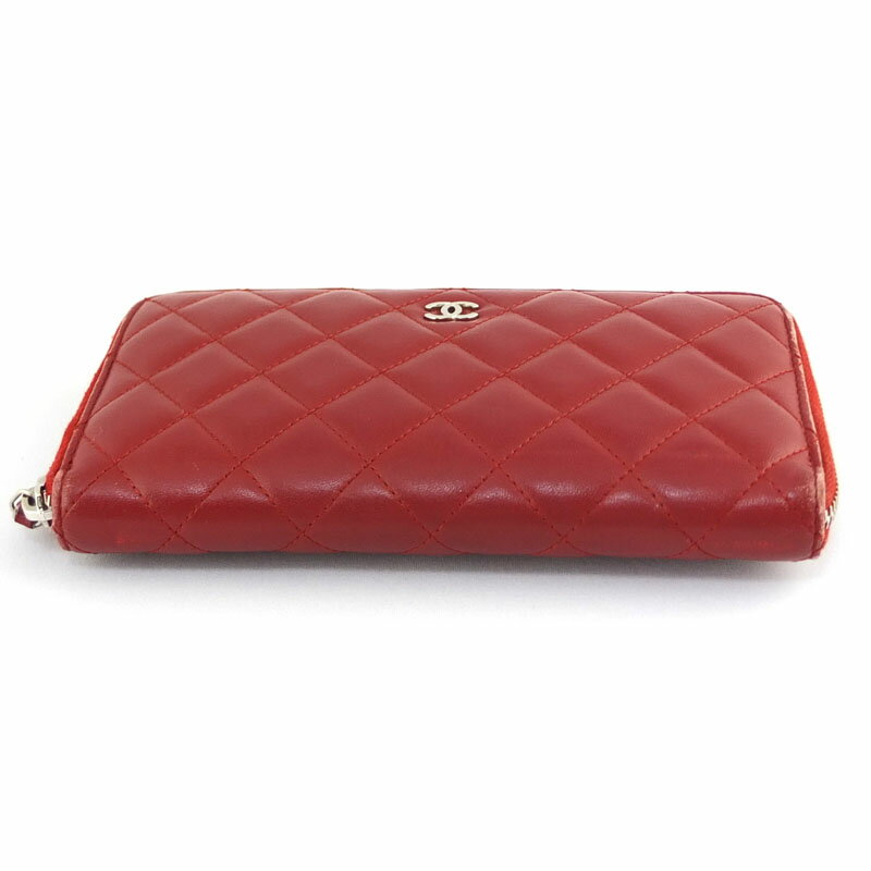 シャネル CHANEL マトラッセ ラウンドファスナー長財布 A50097 ラムスキン レッド レディース 【中古】