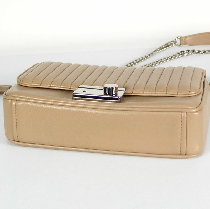 プラダ PRADA チェーンショルダーバッグ 1BD147　シルバー金具　ベージュ　レザー...