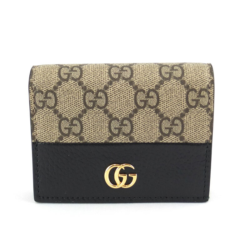 Rakuten - グッチ GUCCI ダブルG バイカラー カードケース ウォレット 658610 二つ折り財布 GGスプリーム ベージュ ブラック 【中古】