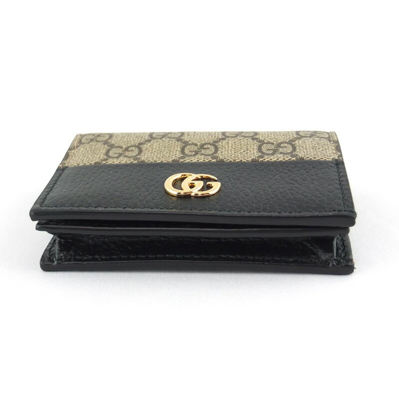 グッチ GUCCI ダブルG バイカラー カードケース ウォレット 658610 二つ折り財布 GGスプリーム ベージュ ブラック 【中古】