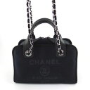 シャネル CHANEL ドーヴィル ボーリングバッグ A92749 2WAYチェーンショルダー キャンバス ブラック レディース 【中古】