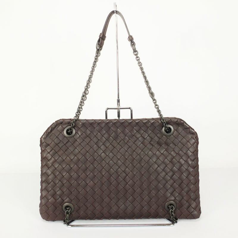 乐天商城 - ボッテガ ヴェネタ　BOTTEGA VENETA　イントレチャート　チェーンショルダーバッグ　ハンドバッグ　ダークブラウン　レディース　ラム　【中古】