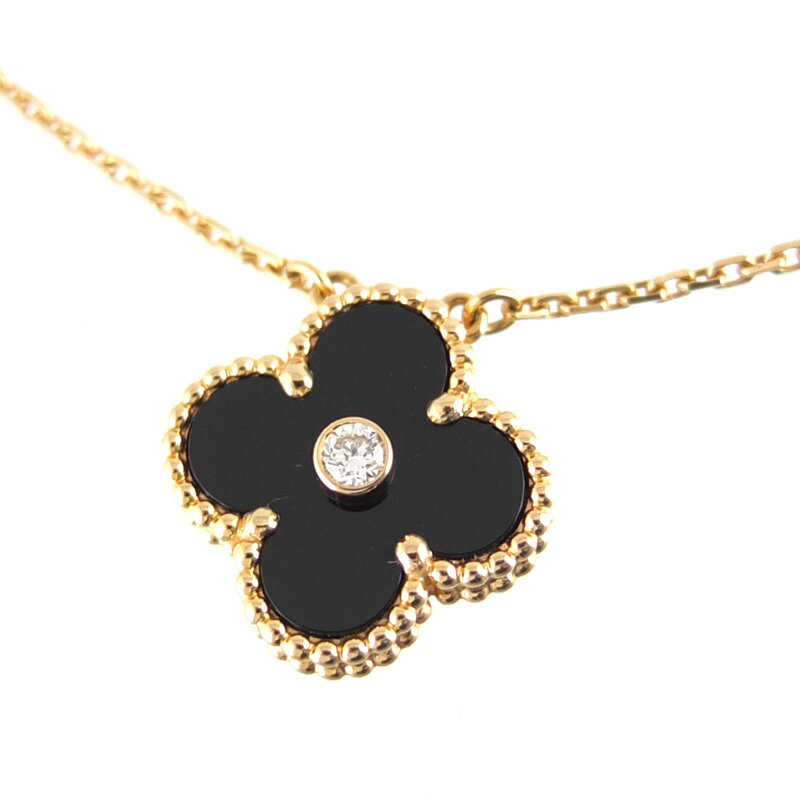 ヴァンクリーフ&アーペル Van Cleef ＆ Arpels ヴィンテージ アルハンブラ ペンダント ネックレス K18PG ピンクゴールド オニキス 1Pダ...