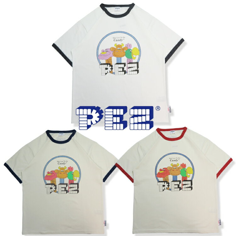 PEZプリントリンガー半袖Tシャツ2023年 新作 PEZ トップス メンズ レディース Tシャツ バックプリント ビッグサイズ リンガーTシャツ PEZプリント お菓子 パッケージ レトロプリント ペッツ キャラクタープリント 7bridge