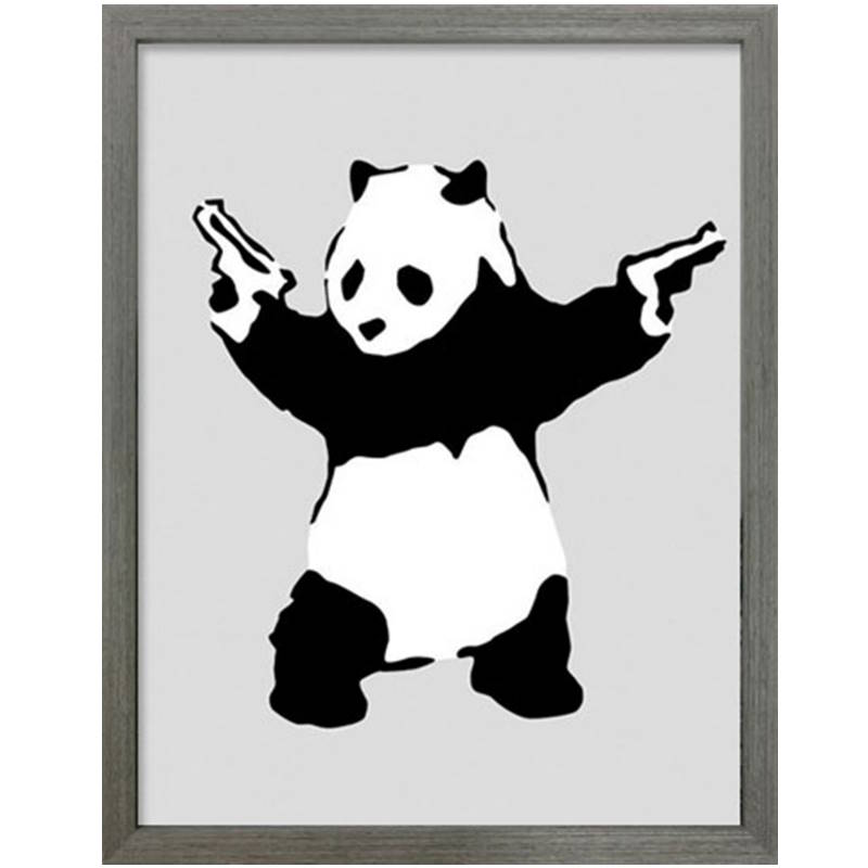 【あす楽】 Banksy/バンクシー Panda with Gunsパンダ ウィズ ガンズ アート パネル 壁掛けアート 近代アート 木製フレーム ウォールアート インテリア W305mm×H380mm×D32mm【P変】