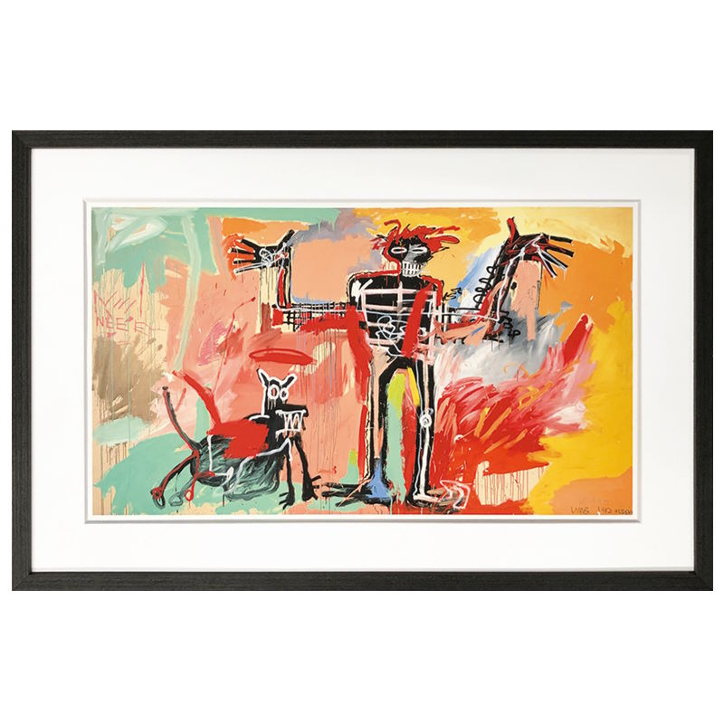 【あす楽】 ジャン＝ミシェル バスキア Boy and Dog in a Johnnypump 1982 アート パネル 壁掛けアート 近代アート 木製フレーム ウォールアート インテリア Jean＝Mechel Basquiat W645mm×H425mm×D32mm【P変】