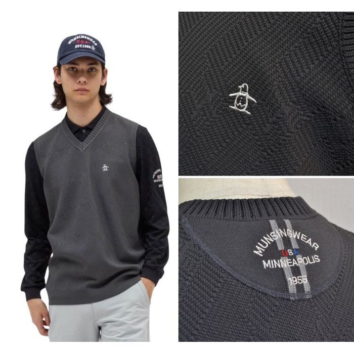 【25-26秋冬】マンシングウェア メンズ ベスト ニット Vネック ゴルフウェア MG5FVE80M 洗濯機洗い可 3Lサイズ有 ブランド 送料無料