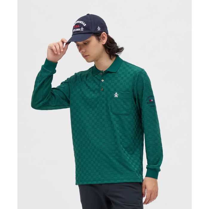 【2025-26秋冬】マンシングウェア メンズ 長袖 ポロシャツ ジャガード 胸ポケット ストレッチ UVカット MG5FLS81M 3Lサイズ有 ゴルフウェア