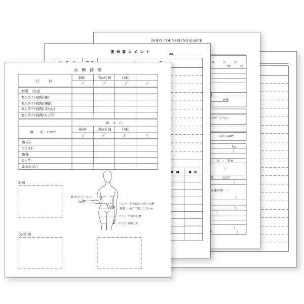 ボディ エステティック カウンセリング カルテ A4サイズ 4ページ×50組 カウセリングシート 診断書 説明書 エステサロ…