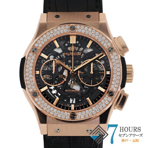 【117579】HUBLOT ウブロ 525.OX.0180.LR.1104 クラシック・フュージョン アエロ　クロノグラフ スケルトンダイヤル PG/ラバー/レザー（クロコ） 自動巻き ギャランティーカード 純正ボックス 腕時計 時計 WATCH メンズ 男性 男 紳士【中古】