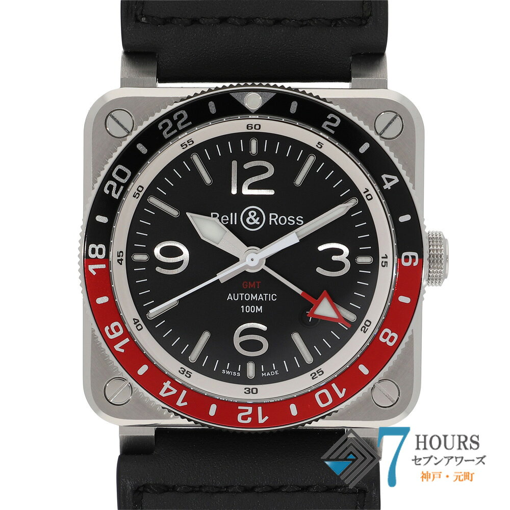【148142】Bell＆Ross ベル＆ロス BR0393-BL-ST SCA GMT ブラックダイヤル SS/レザー 自動巻き ギャランティーカード 純正ボックス 腕時計 時計 WATCH メンズ 男性 男 紳士【中古】
