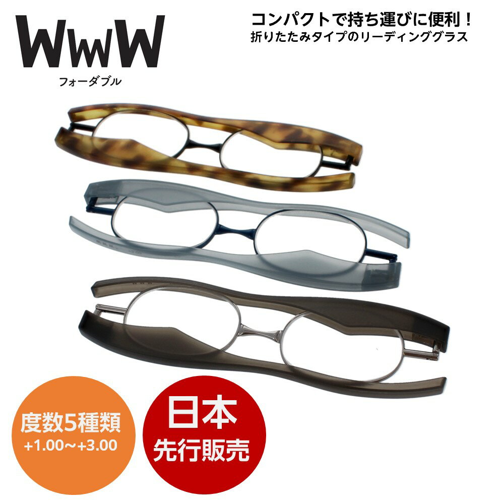 【新発売記念粗品プレゼント】 折りたたみリーディンググラス フォーダブル WwwW 厚さ約7mm 20g以下 度数5種類 選べる3カラー ブラック デミブラウン ブルー +1.00〜 日本先行販売 コンパクト プレゼント 4w 軽い 薄い
