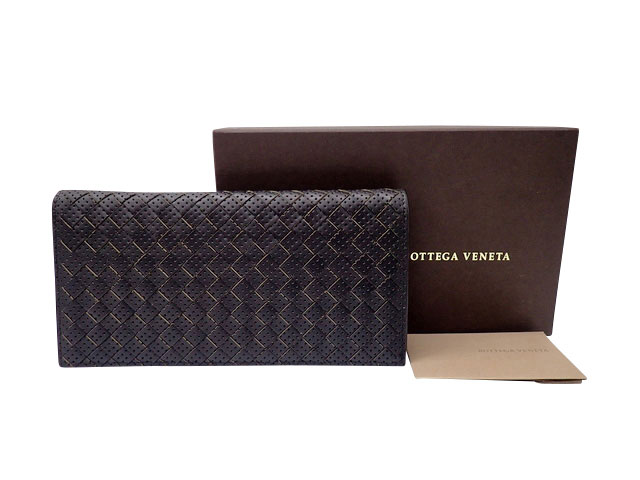 ボッテガ・ヴェネタ BOTTEGA VENETA ネロ イントレチャートVN コンチネンタル ウォレット パンチングレザー 156819 新品同様Sランク