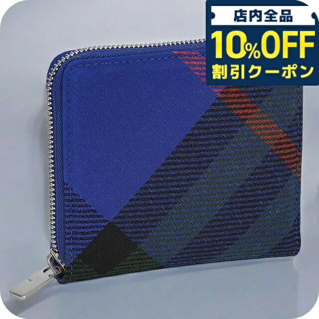 ＼全品10%OFFクーポン／ バ−バリ− 二つ折り財布 メンズ レディース ブランド BURBERRY チェック 8089608 ブルー