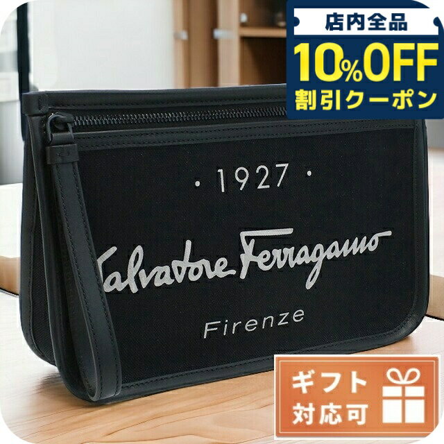 FERRAGAMO - ＼10%OFFクーポン★21日10時まで／ フェラガモ クラッチバッグ メンズ FERRAGAMO ポリアミド コットン ポリウレタン レザー イタリア 24-0971 ブラック バッグ ビジネス 軽量 小さめ ミニバッグ ブランド 高級 おしゃれ プレゼント 男性 実用的 かっこいい