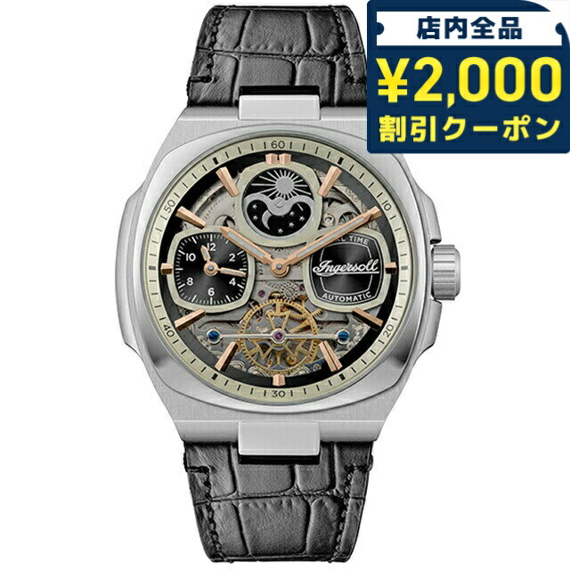 インガソール ザ スピリット 自動巻き 腕時計 ブランド メンズ ムーンフェイズ オープンハート INGERSOLL I15801 アナログ ブラック スケルトン 黒 おしゃれ 防水 プレゼント 男性 実用的(2.0)