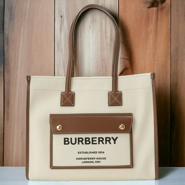 ショルダーバッグ ＼期間限定★店内全品2000円OFFクーポン／ バーバリー BURBERRY 8044138 A1395 ツートン キャンバス＆レザー スモール フレヤトートバッグ ショルダーバッグ ナチュラル/タン ユニセックス