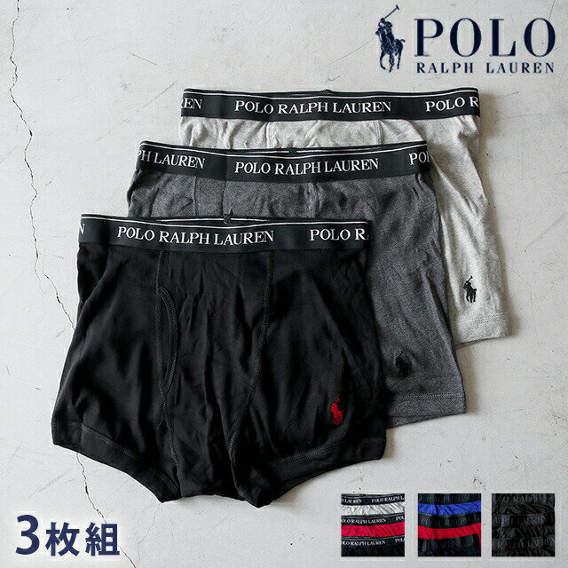 Polo Ralph Lauren ＼先着2000円OFFクーポンにさらにポイントUP／ ポロ ラルフ ローレン ボクサーパンツ メンズ ブランド Polo Ralph Lauren Trunks S M L 3枚セット 2タイプ ワンポイント 下着 アンダーウェア ブラック ブルー レッド グレー 黒 赤 選べるモデル 父の日 プレゼント 実用的