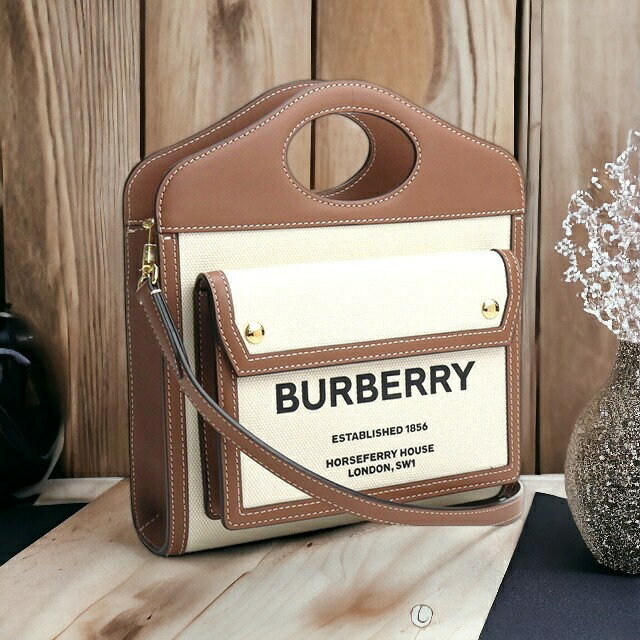 ＼5/20限定★全品10%OFFクーポンにさらに+3倍／ バーバリー トートバッグ レディース ブランド BURBERRY コットン イタリア 8039361 NATURAL-MALT BROWN ホワイト系 ブラウン系 バッグ