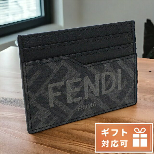 ＼21日10時まで★全品10%OFFクーポン／ フェンディ カードケース メンズ FENDI カーフレザー、PVC イタリア 7M0333 グレー系 ブラック 財布 父の日 プレゼント 実用的