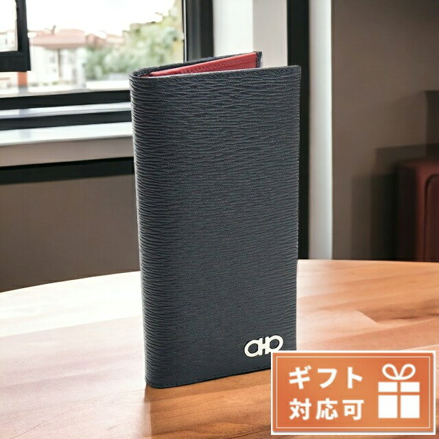 フェラガモ 財布（メンズ） ＼期間限定★店内全品2000円OFFクーポン／ フェラガモ 長財布ニ折小銭入付き メンズ FERRAGAMO PEBBLE CALF カーフ イタリア 66-A069 ブラック 財布 父の日 プレゼント 実用的