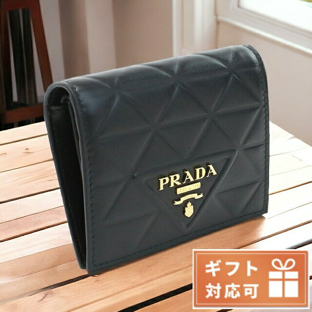 ＼期間限定★店内全品2000円OFFクーポン／ プラダ 二折財布小銭入付き レディース PRADA SOFT CALF TRIANGO レザー イタリア 1MV204 NERO ブラック 財布