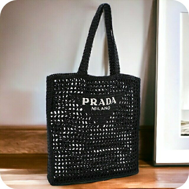 ＼21日10時まで★全品10%OFFクーポン／ プラダ カゴバッグ メンズ PRADA RAFIA ラフィア イタリア 2VG105 NERO ブラック バッグ 父の日 プレゼント 実用的