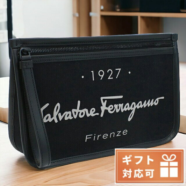 ＼5/20限定★全品10%OFFクーポンにさらに+3倍／ フェラガモ クラッチバッグ メンズ ブランド FERRAGAMO ポリアミド コットン ポリウレタン レザー イタリア 24-0971 ブラック バッグ 父の日 プレゼント 実用的