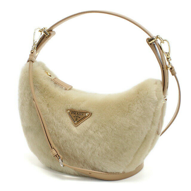 プラダ セミショルダー レディース ブランド PRADA MONTONE フェイクファー、レザー イタリア 1BC194 ECRU+NOISETTE ベージュ系 バッグ