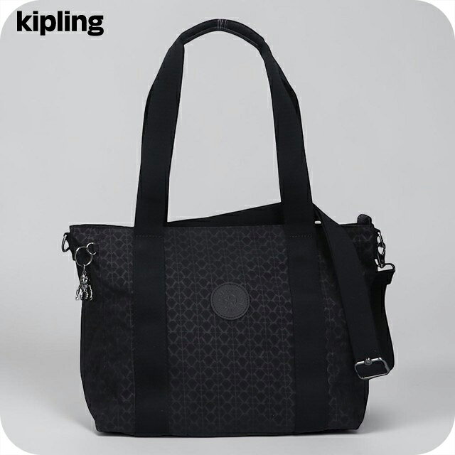 キプリング トートバッグ レディース ブランド Kipling アッセーニ S ロゴ ワンポイント 総柄 2WAY KI6232-K59 Signature Emb 黒 軽量 手提げ 高級 おしゃれ プレゼント 女性 実用的 かわいい