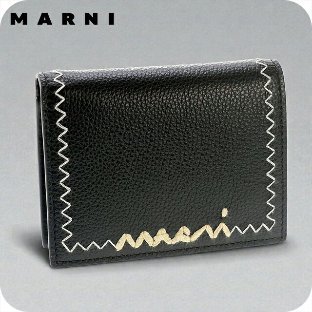 乐天商城 - マルニ 二つ折り財布 レディース ブランド MARNI ロゴ 刺繍 ブラック 財布 ウォレット 高級 おしゃれ プレゼント 実用的 53900