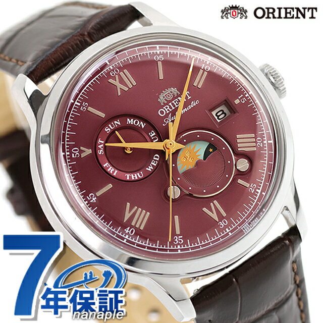 オリエント クラシック バンビーノ サンアンドムーン 自動巻き 腕時計 ブランド メンズ ORIENT CLASSIC RN-AK0807R アナログ ボルドー ブラウン 赤 おしゃれ 防水 文字盤 大きい プレゼント 男性 実用的