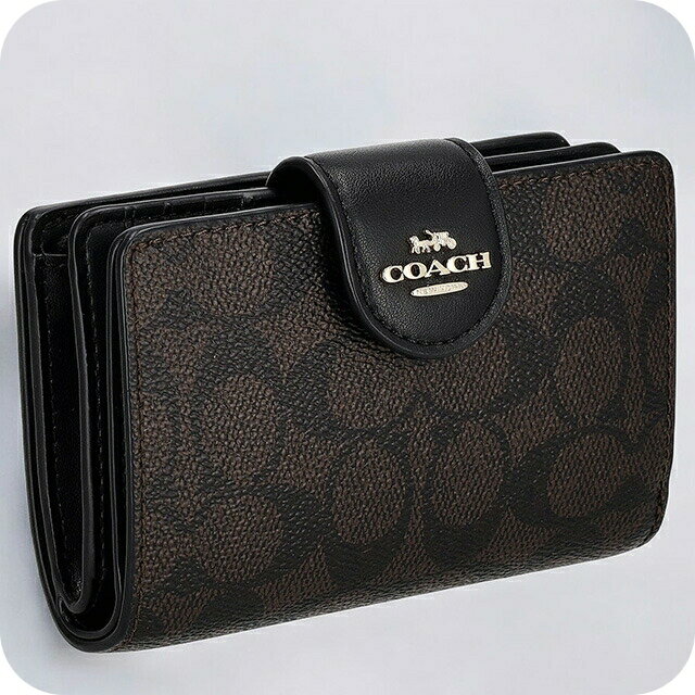 コーチ 二つ折り財布 レディース ブランド COACH シグネチャー CW786 IMXAQ ダークブラウン/ブラック ウォレット 高級 おしゃれ プレゼント 実用的