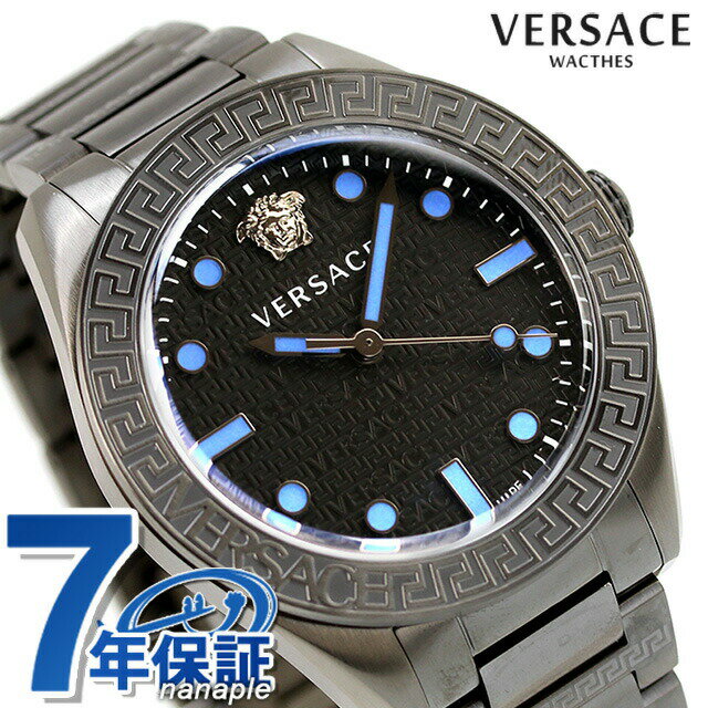 ヴェルサーチェ 腕時計（メンズ） ヴェルサーチ グレカ ドーム クオーツ 腕時計 ブランド メンズ VERSACE VE2T00622 アナログ ブラック ガンメタ 黒 スイス製 父の日 プレゼント 実用的