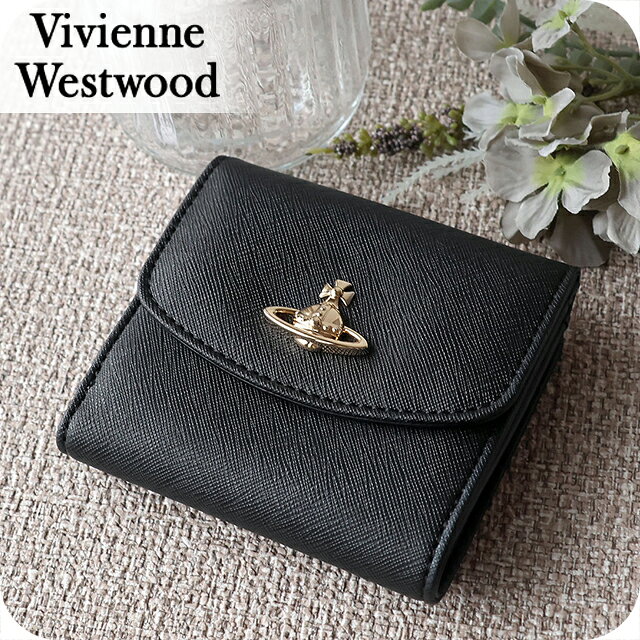 Vivian Westwood - ヴィヴィアン ウエストウッド 二つ折り財布 二折財布 レディース ブランド Vivienne Westwood SAFFIANO PLAIN 革 レザーウォレット 小銭入れあり ロゴ 51150028U S000B N401 BLACK ビビアン