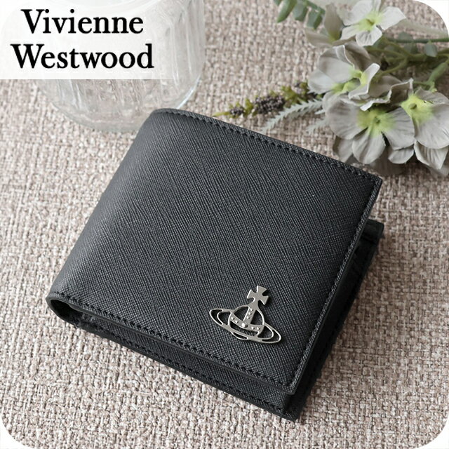 Rakuten - ヴィヴィアン ウエストウッド 二つ折り財布 二折財布 メンズ レディース ブランド Vivienne Westwood SAFFIANO PLAIN 革 レザーウォレット 小銭入れあり ロゴ 5115002QM S000B N401 BLACK ビビアン 29800