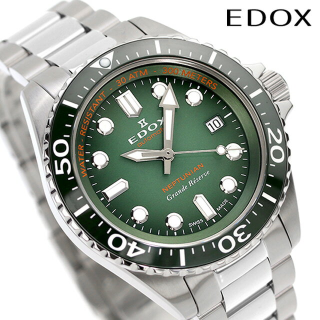 エドックス ネプチュニアン グランデ リザーブ デイト オートマティック 自動巻き 腕時計 ブランド メンズ EDOX 80801-3VM-VDN アナログ グリーン スイス製